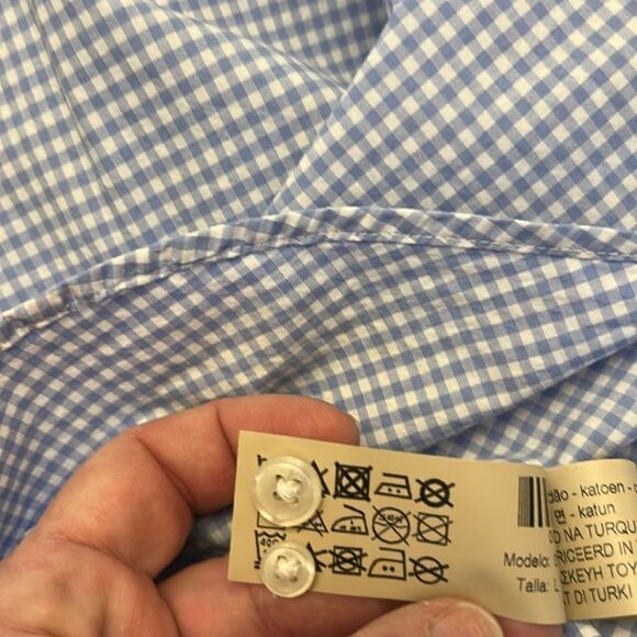 Massimo Dutti Blue white Checkered Men's Long sleeve Shirt Size L EUC - Picture 10 of 10